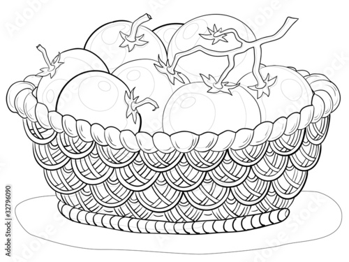 Basket with tomatoes, contours