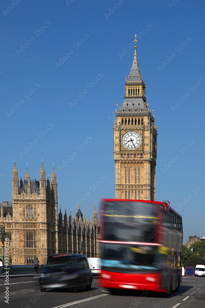 Big  Ben with double decker, London, Uk