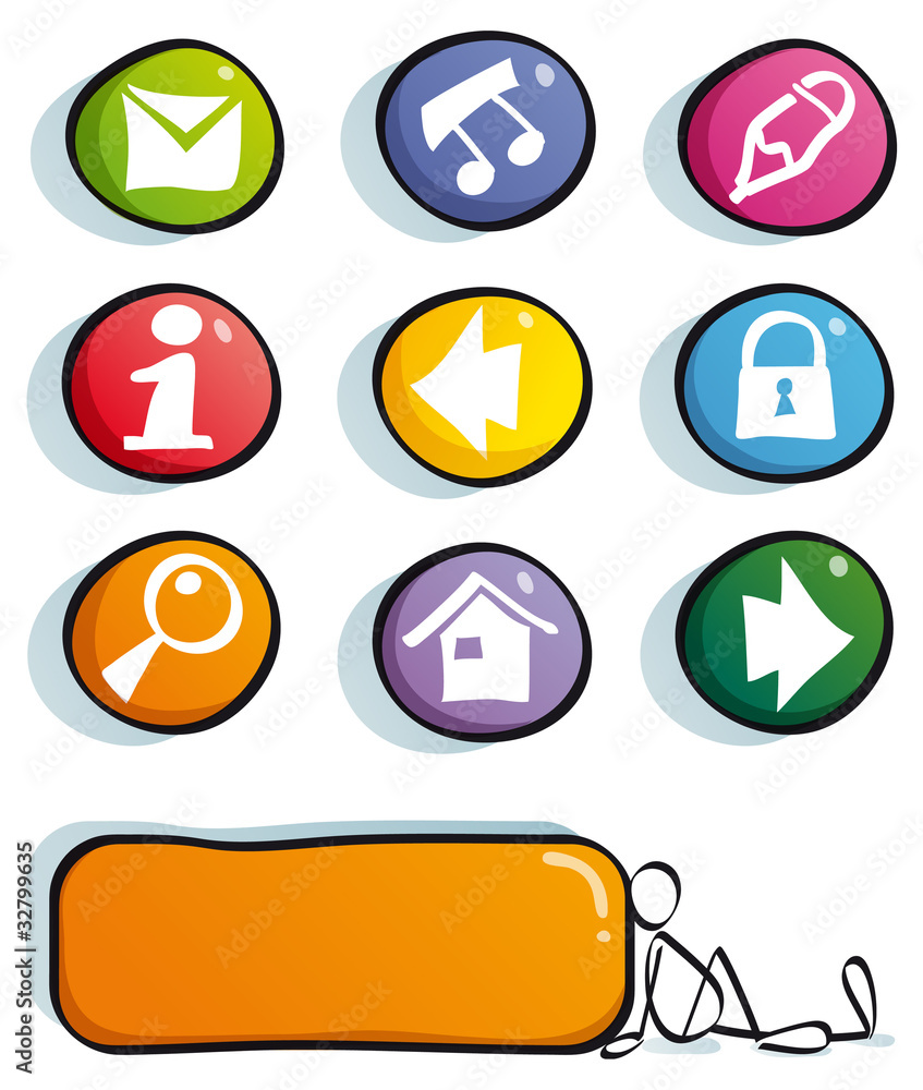 funny web buttons with color icons for cute website Stock Vector | Adobe  Stock