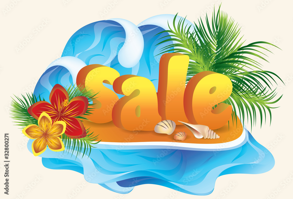Tropical sale card, vector illustration