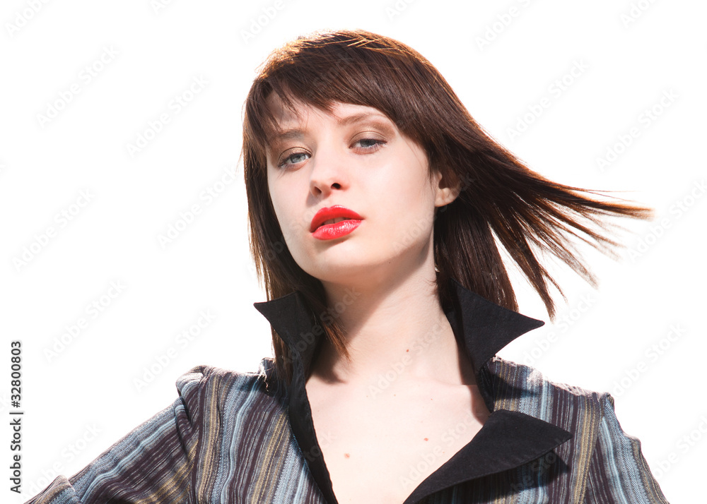 Close-up portrait of a beautiful girl on white Close-up portrait of a beautiful girl on white