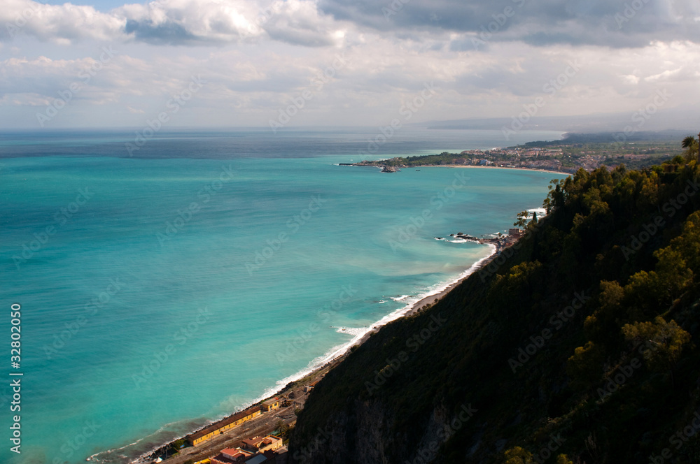 Beautiful coast of Sicily. Panoramic View from Taormina, Italy