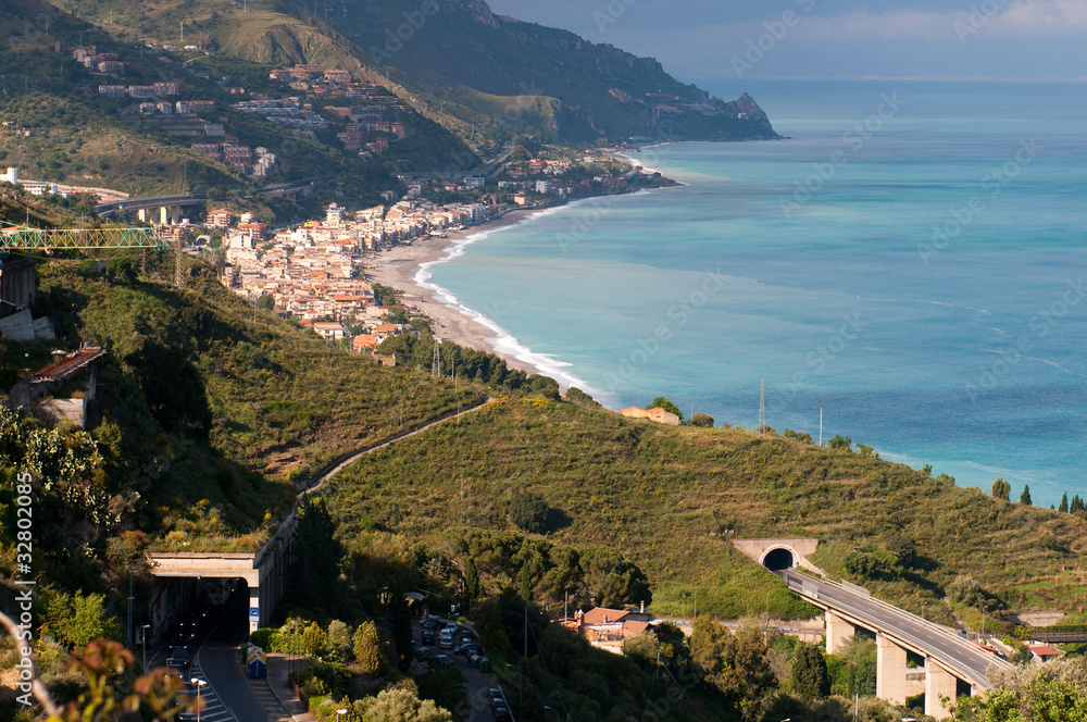 Beautiful coast of Sicily. View from Taormina, Italy