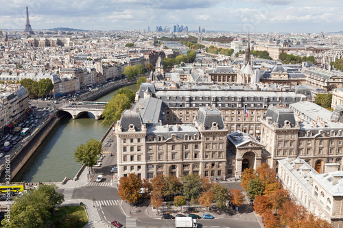 Top view river Seine, downtown, tower Eiffel in Paris France