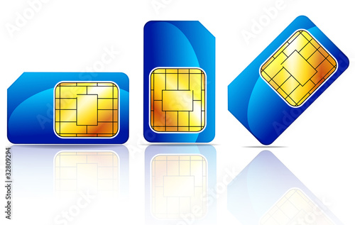 blue sim card isolated on white background