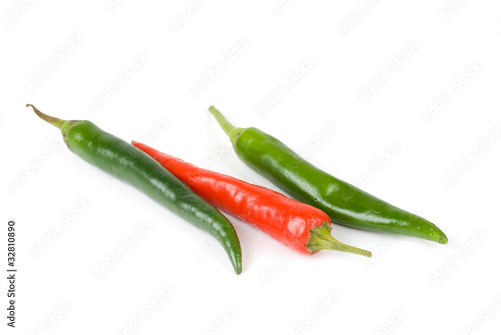 chilli peppers on white background