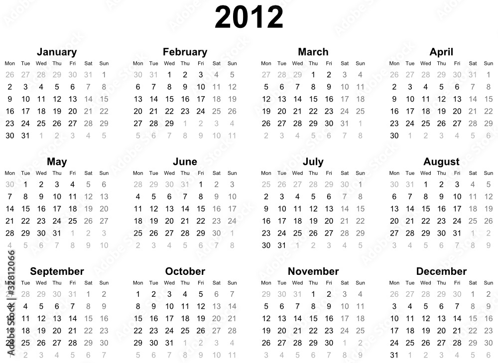 Calendar 12 English Stock Vector Adobe Stock