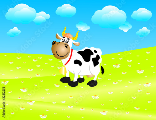 Illustration of a cow on a meadow