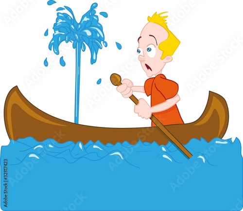 Cartoon of man in a sinking canoe