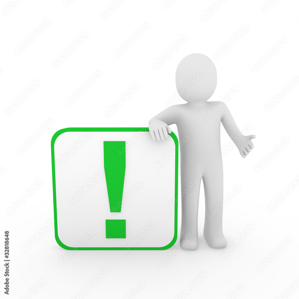 3d man human green exclamation mark cube 3d man human green exclamation mark cube