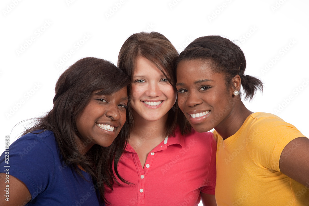 Group of beautiful young ladies on white background Group of beautiful young ladies on white background