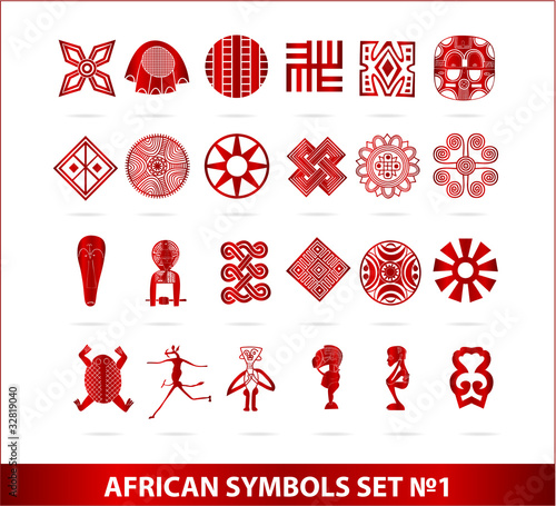 African symbols set red color isolated