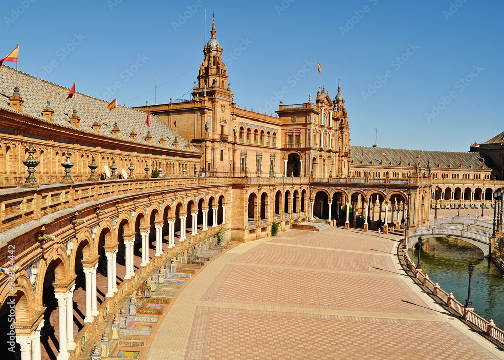 Panorama Of The Plaza De Espana In Seville Spain