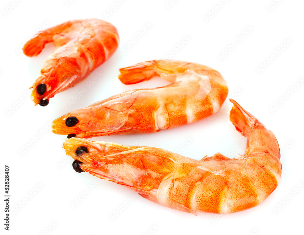 Cooked shelled tiger shrimp isolated on white Cooked shelled tiger shrimp isolated on white