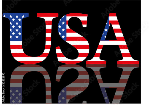 Abbreviation of the USA on a black mirror background