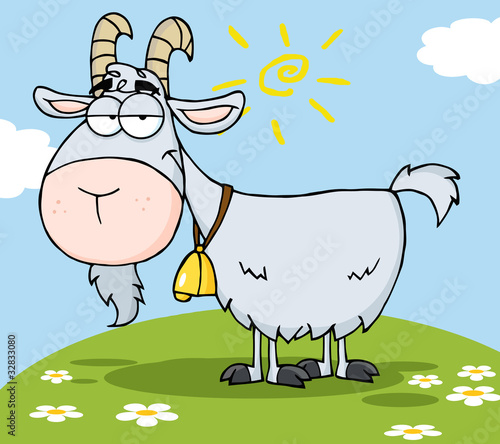 Goat Cartoon Character On A Hill