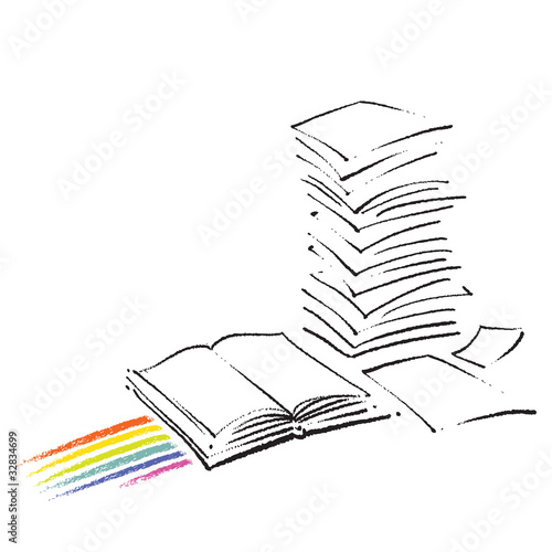 Icon - Open book and a stack of documents (simple freehand)