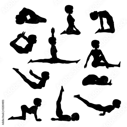 Woman practicing yoga  silhouette collection