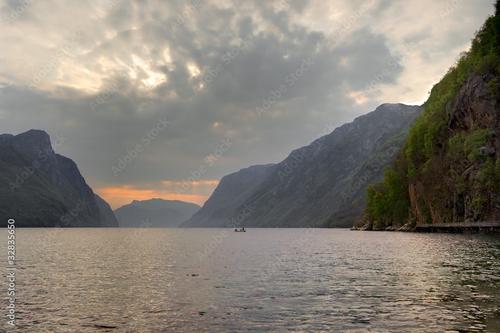 Sunset over a fjord Sunset over a fjord