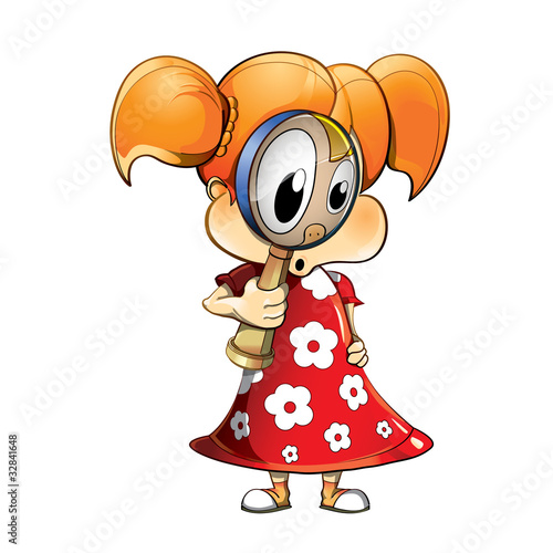 Cartoon girl with magnifying-glass