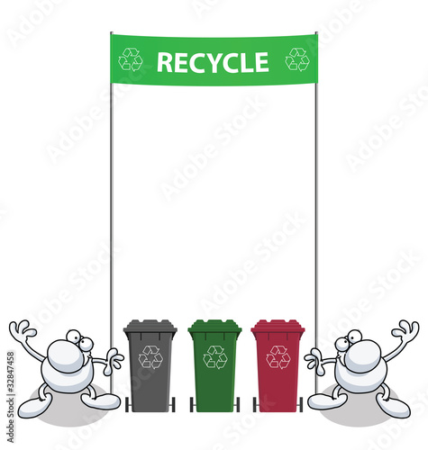 Men holding green banner with recycling message