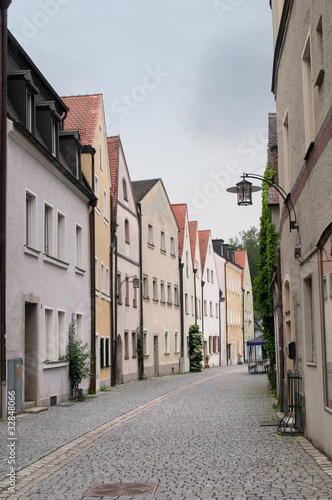 Bavarian colorful houses, narrow street, Germany
