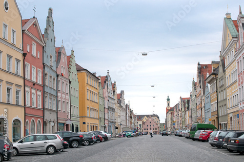 Paved bavarian street with colorful houses, Germany