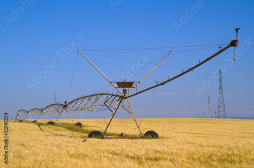 Pivot de riego en campo de cereal