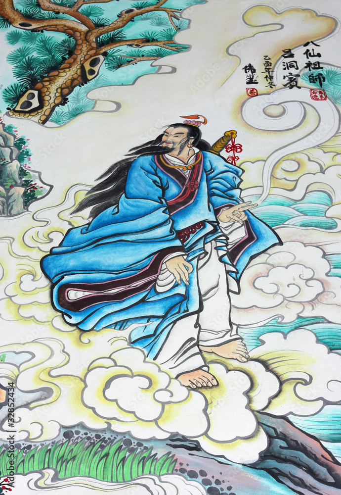 Chinese art painting on wall of shrine