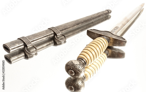 World war knife and engraving on isolated white background