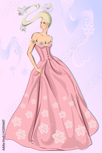 Vector illustration of beauty-bride princess walking