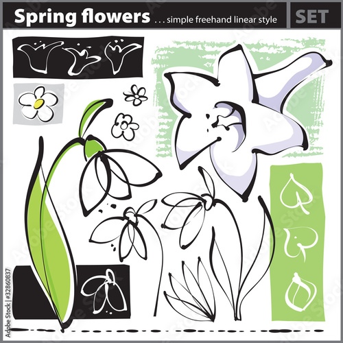 Spring Flowers set (freehand drawing vector)