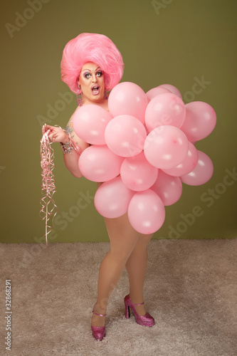 Funny Drag Queen in Pink Balloons photo