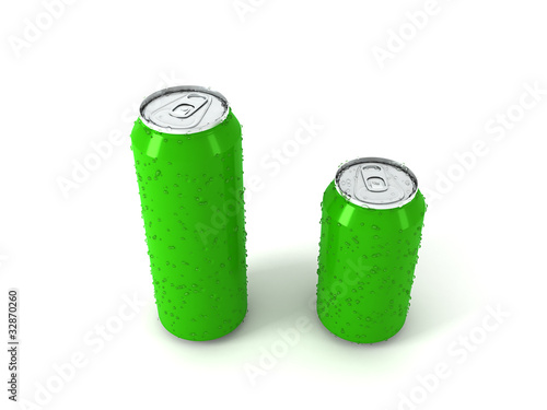 3d illustration of two green aluminum cans