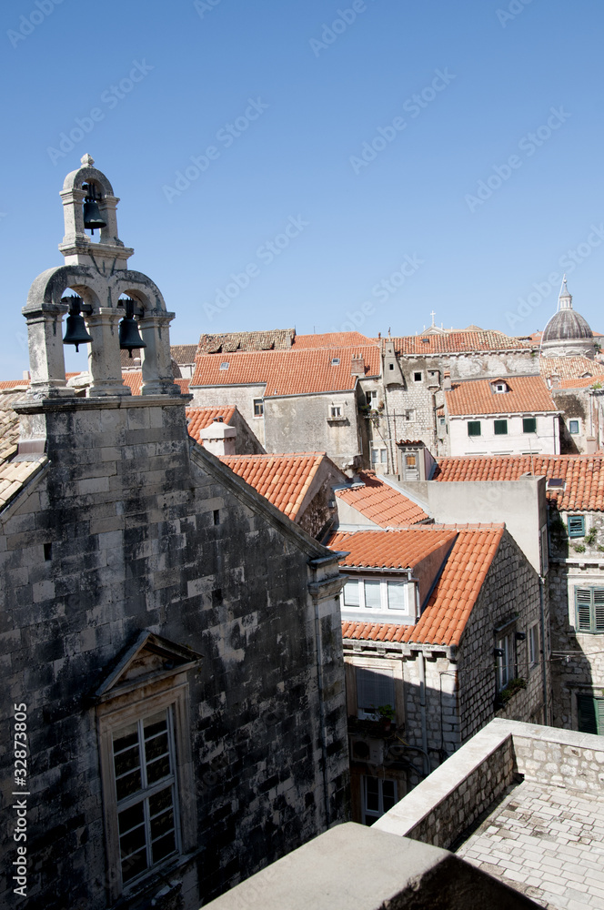 Church tower in Walled City of Dubrovnic in Croatia Europe