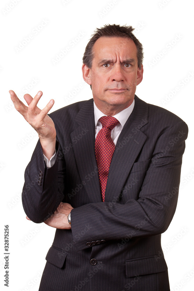 Angry Frowning Business Man Raising Hand in Annoyance Angry Frowning Business Man Raising Hand in Annoyance