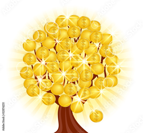 vector.  money tree with coins on sunny background