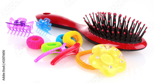 Hairbrush  barrette and Scrunchy isolated on white