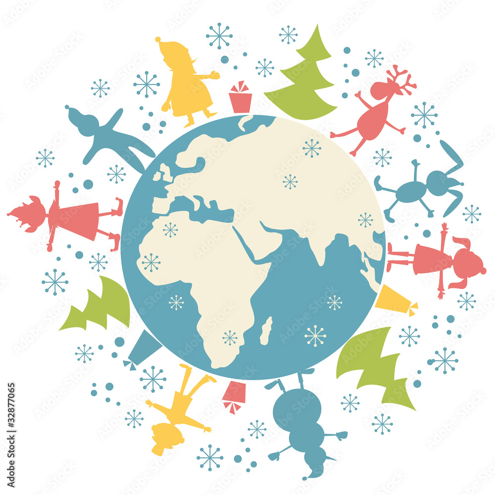 Happy Christmas personage and planet Earth Happy Christmas personage and planet Earth