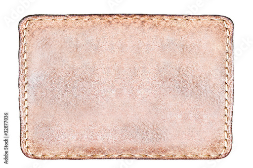rectangular brown leather label isolated over white