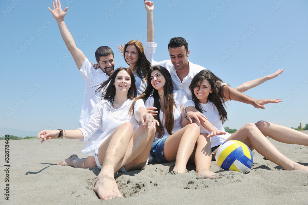 Group of happy young people in have fun at beach Group of happy young people in have fun at beach