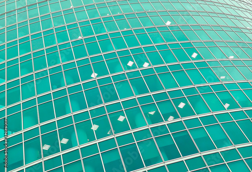 blue glass wall of modern building