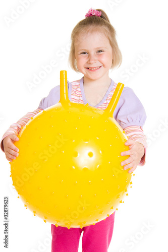 Girl with a ball on a white background.