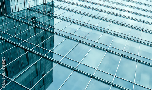 blue glass wall of modern building