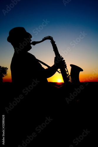 Saxophonist at sunset 2