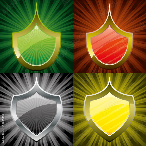 Set of security shields green, red, yellow, black, vector