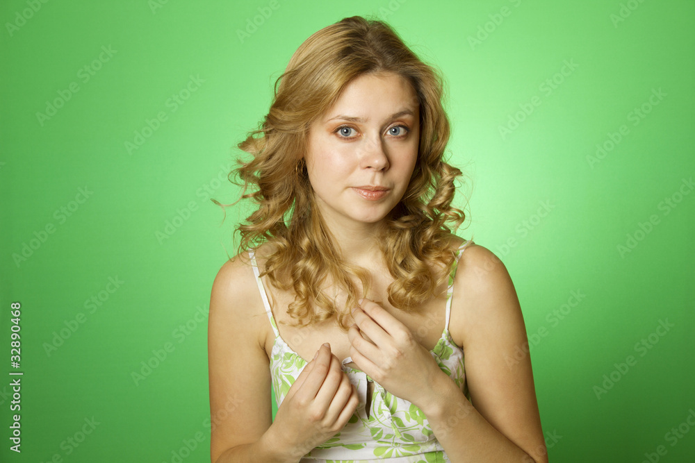 Beautiful young woman on green background Beautiful young woman on green background