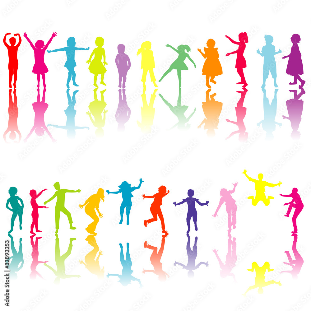 Collection of colored children silhouettes Collection of colored children silhouettes