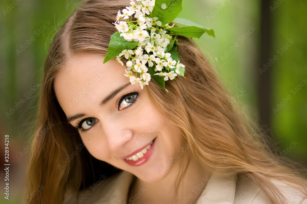 pretty girl with flowers close up pretty girl with flowers close up