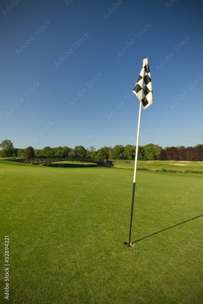 Obraz premium Flag on idyllic golf course